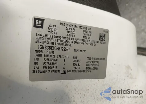 2014 Chevrolet Tahoe Lt из США, поврежденный, VIN 1GNSCBE00ER129581